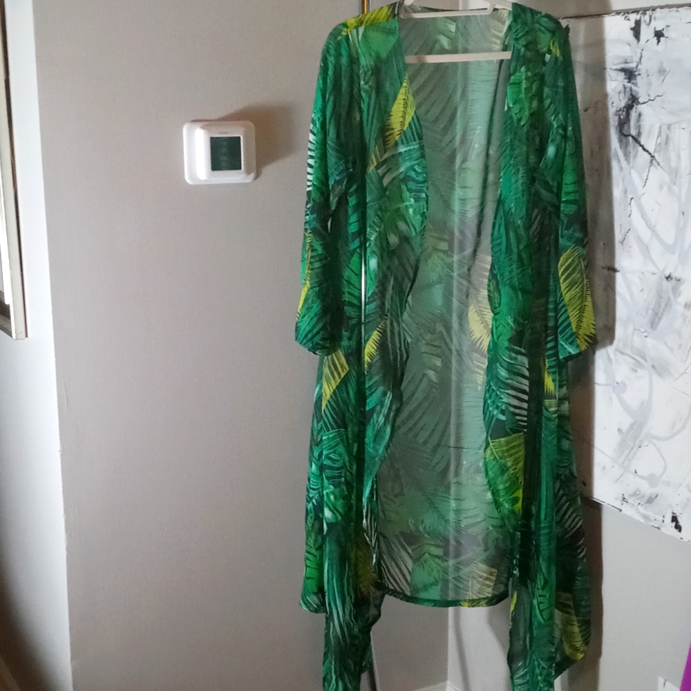 Green palm tree print kimono